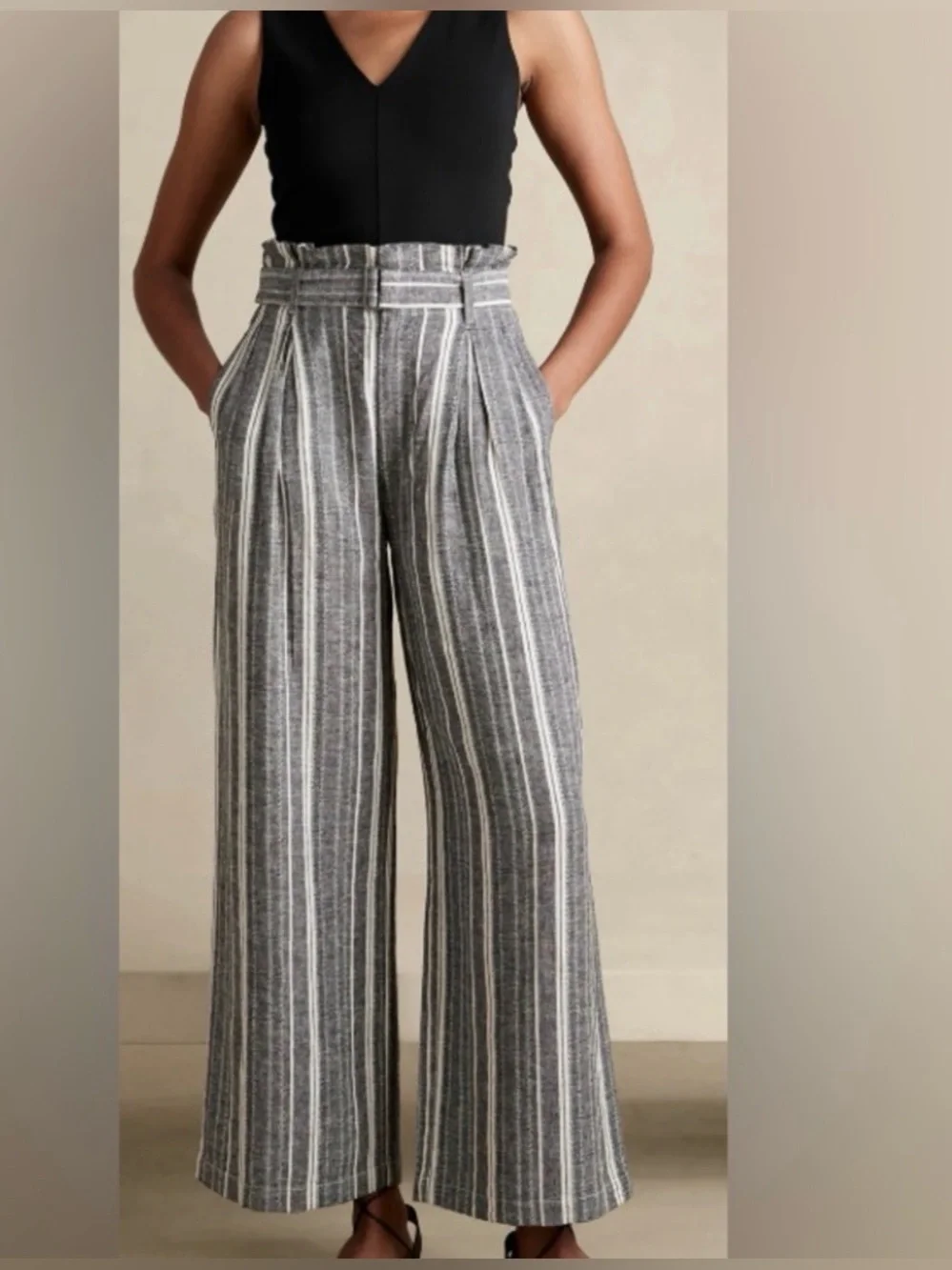 BANANA REPUBLIC FACTORY || Linen-Blend Paperbag Waist Wide-Leg Pants. Sz. 8